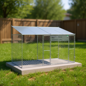 Dog Cage 157.48 X 78.74 X 101.57 In With Roof Outdoor Pet Housing Steel Wire <b>Frame</b> Lockable Galvanized - Product Image 2