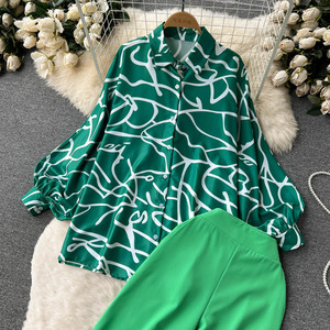 Plus Size Fall Casual Loose 2 Piece Set For Women Top And Printed Pants Set American <strong>Clothing</strong> Wholesale - Product Image 3