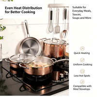 Ensemble de casseroles et poêles en acier inoxydable tri-couches de qualité supérieure, finition cuivre martelé, compatible induction, vente en gros