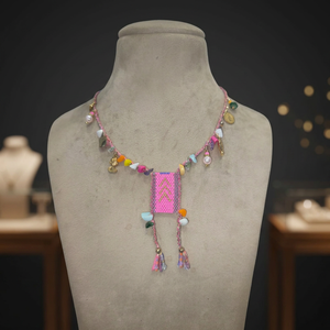 Collier pendentif Sstringz rose multicolore fait main avec perles Miyuki Delica, cordon tressé, breloque en pierre et perles classiques en alliage de cuivre - Product Image 4