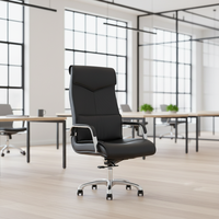 Chaise de bureau de direction moderne ergonomique en mousse haute densité et cuir PU avec hauteur réglable et base en aluminium