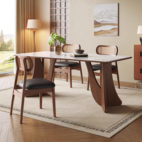 Ensemble Table et Chaises de Salle à Manger Personnalisable Moderne de Haute Qualité en Ardoise et Bois Massif, Rond, pour 4 à 8 Personnes, Meubles de Cuisine et Salle à Manger