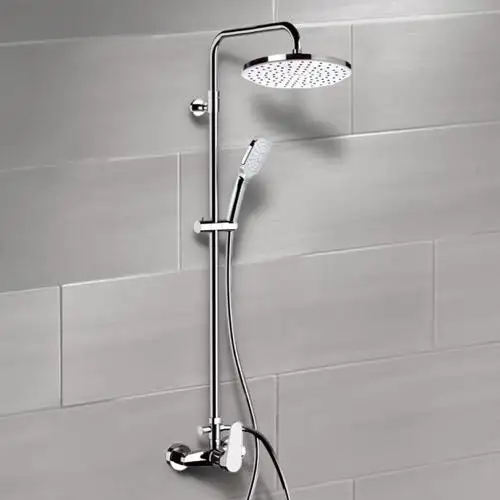 Chrome Shower Set Wall Mounted Round Buttons Switch Stainless Steel Bathroom Rain Rainfall Shower Mixer Faucet Set