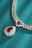 Bijoux de mariage de luxe brillants de Dubaï Collier de rubis en argent 925 cultivé en laboratoire Bijoux de mode Collier pendentif goutte d'eau pour femmes