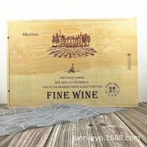 Caja de Madera para Seis Botellas de Vino, Rectangular, para Almacenamiento y Regalo, con Logotipo Personalizable, 52 cm de Largo, 0.8 mm de Grosor - Product Image 1