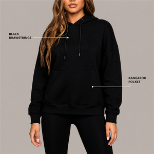 Sweat-shirt à capuche unisexe surdimensionné, noir uni, tricoté, décontracté, avec poche, manches régulières, pour l'automne - Product Image 3