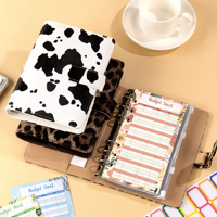 Classeur de luxe A6 imprimé vache léopard classeur planificateur cahier d'économie d'argent classeur de luxe à 6 anneaux avec enveloppes de trésorerie