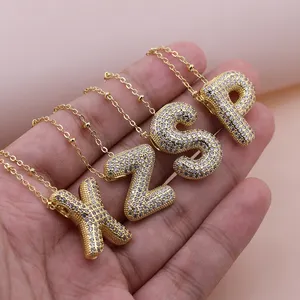 批发嘻哈镀金字母项链时尚女性透明直拉泡泡字母A-Z首字母项链