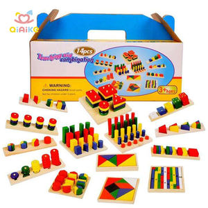 Qiaike Ensemble <span class=keywords><strong>de</strong></span> 14 pièces en bois Montessori pour l'apprentissage des formes géométriques, jeu <span class=keywords><strong>de</strong></span> puzzle <span class=keywords><strong>math</strong></span>ématique pour les enfants <span class=keywords><strong>de</strong></span> 2 à 3 ans, jouet unisexe - Product Image 1