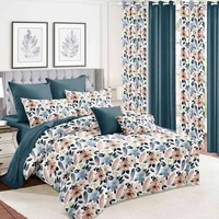 Ensemble de literie avec rideaux assortis 6 pièces pour chambre à coucher, rose, floral de luxe, taille King Queen, ensemble de draps et de rideaux
