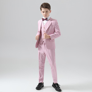 Completo elegante da ragazzo a 5 pezzi camicia Blazer rosa stile britannico camicia con cravatta a farfalla elegante vestito da ragazzo fiore e pianoforte - Product Image 2