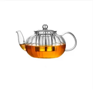Nueva producción al por mayor de juego de té de vidrio de borosilicato resistente al calor, tetera de flores con filtro interior, olla de calabaza