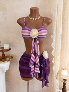 Conjunto de Bikini de Tres Piezas con Tirantes Cruzados y Espalda Descubierta para Mujer, Modelo TW 2026, con Vestido de Baño y Estampado Floral 3D - Product Image 2