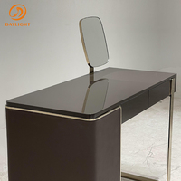 Vente flash, commode de luxe, élégante, cadre en bois massif noir, base en acier inoxydable, coiffeuse avec miroir et tiroir