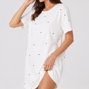 Chemise de nuit 100% coton pour femme, impression personnalisée, élégante, une pièce, manches courtes, robe de nuit douce, pyjama pour femme - Product Image 4
