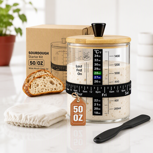 Sauerteig-Starter-<span class=keywords><strong>Set</strong></span> mit Messglasbehälter, Bambusdeckel und Schaber für die Brotfermentation zu Hause - Product Image 3