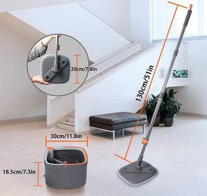 Serpillère plate rotative à 360° en microfibre, essorage mains libres, pour nettoyage domestique, avec seau rectangulaire - Product Image 3