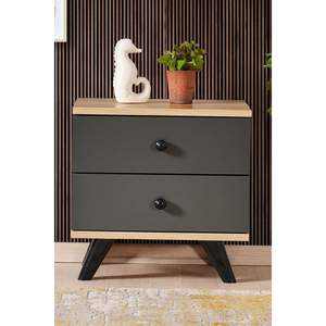 Table de chevet moderne en bois gris anthracite de style nordique avec 2 tiroirs et panneau de charge sans fil intelligent - Product Image 2