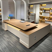 Scrivania Direzionale di Lusso a L, Tavolo da Ufficio Moderno di Alta Qualità per CEO e Manager, Grande Scrivania in Legno con Mobile Laterale