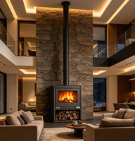 Cheminée autonome en acier moderne de style artisanal européen, à bois véritable, avec flamme rouge, pour villas, hôtels, appartements et salons