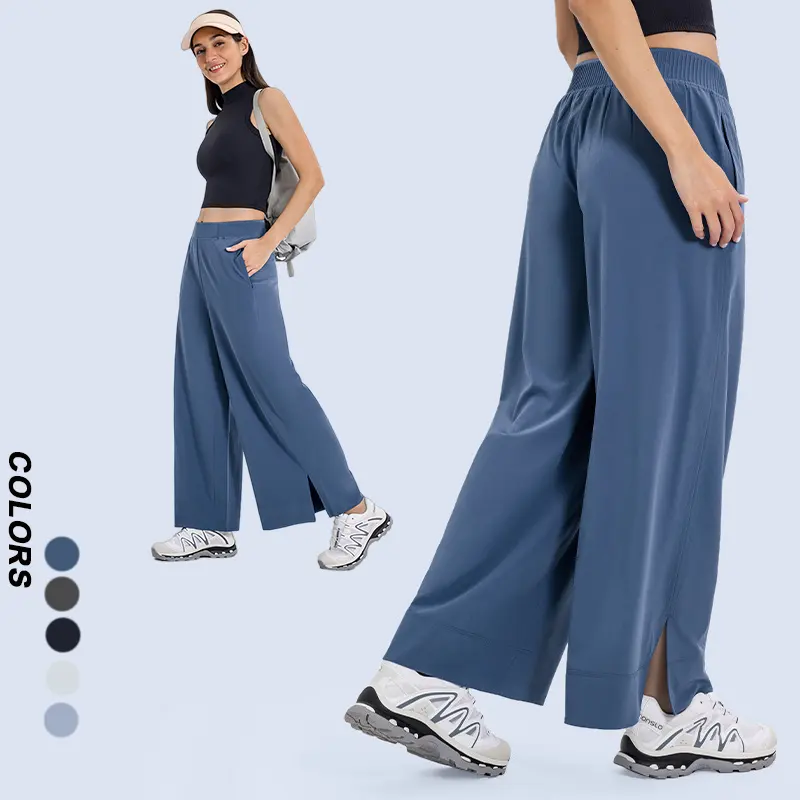 Vendita calda all'ingrosso pantaloni larghi da donna pantaloni sportivi pantaloni sportivi a gamba larga casa comoda cintura Casual tasca