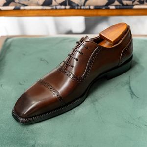 Chaussures habillées de luxe en cuir véritable à bout carré pour hommes – Élégantes pour affaires et mariages, légères, respirantes, à lacets, style Oxford - Product Image 3