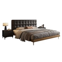 Lit plateforme en bois de luxe moderne avec cadre réglable, revêtement en cuir véritable, tête de lit capitonnée, confortable, taille King
