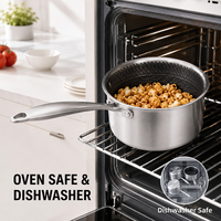 Casserole hybride antiadhésive en acier inoxydable avec couvercle en verre, compatible induction, non toxique, motif nid d'abeille
