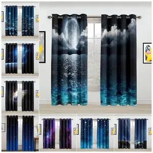 Manufacturer Sales perforation-free personalized design 3D night view digital print curtain decoration living room curtain