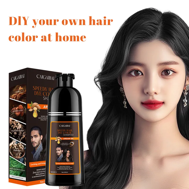 Personalizar Ginseng negro champú permanente Ginseng hierbas tinte para el cabello champú para Mujeres Hombres lavado orgánico negro tinte para el cabello