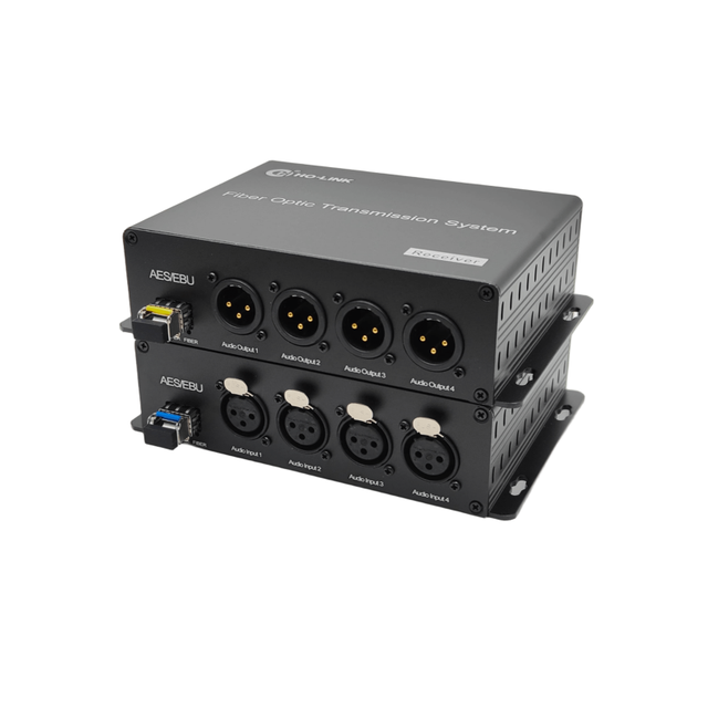 AES/EBU XLR Balanced 4-Channel Digital Audio to Optical Fiber Converter SMF FC Connector 1310nm Wavelength Customizable Distance