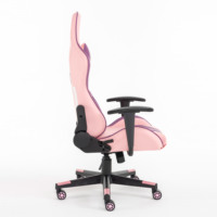 Chaise de gaming moderne pour l'e-sport avec dossier inclinable, en cuir rose, avec accoudoirs fixes