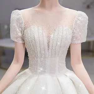 Блестящее великолепное бальное платье по индивидуальному заказу от производителя, свадебное платье большого размера, свадебные платья принцессы с коротким рукавом и шнуровкой