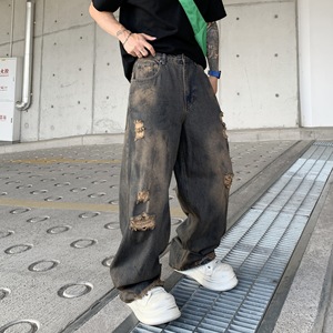 กางเกงยีนส์ทรงบูทคัทผู้ชาย Rock Rivals สไตล์สตรีทแวร์ ฮิปฮอป ลำลอง ขากว้าง ล้างสีแบบสโตนวอช ทรงหลวม ทรงตรง แฟชั่นสำหรับผู้ชาย - Product Image 3