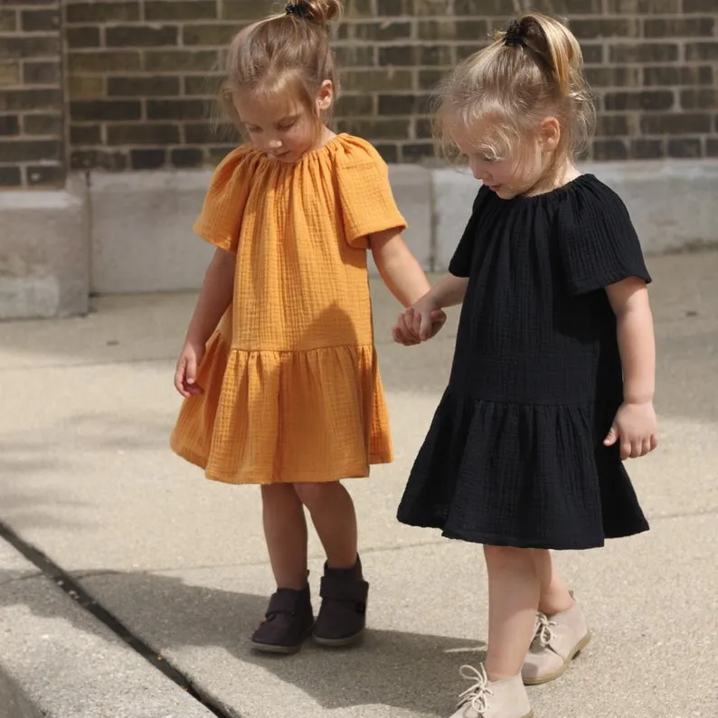 Casual Loose Design Baby Girls Muslin Gauze Dress Short Sleeve Ruffle Kids Beach Dress
