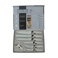 Ensemble de 7 couteaux de cuisine en acier inoxydable revêtu, manche en PP, couteau de chef, couteau à fruits, couteau à légumes, couteau à pizza avec éplucheur