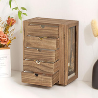 Boîte à bijoux rotative en bois boîte de rangement rustique avec tiroirs vitrine ouverte verticale pour boucles d'oreilles boîte de rangement de bijoux