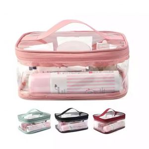 Custom Transparent Cosmetic <b>case</b> Zipper <b>Makeup</b> Bag Pvc Waterproof pink Cosmetic Bag With Handle - Product Image 1
