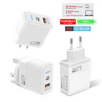 Pengisi Daya Dinding 2-Port USB-C GAN 65W Pengisian Cepat 3.0 untuk Ponsel dengan Colokan EU/US/UK Produk 3-in-1