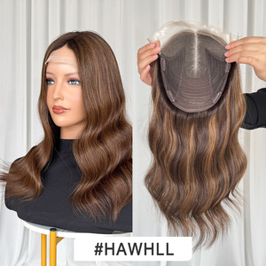 Topper en dentelle 8x10'' avec base ondulée en cheveux humains, reflets foncés, dos tissé, pour perte de cheveux, mini perruque en dentelle, en stock, livraison rapide - Product Image 2