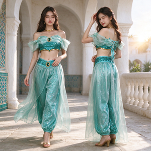 Costume da Principessa Araba per <span class=keywords><strong>Donna</strong></span>, Taglia XS-3XL, Decorato con Paillettes e Gemme, Set 2 Pezzi, Abito da Palcoscenico per Halloween e <span class=keywords><strong>Natale</strong></span> - Product Image 2