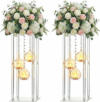Pièces de centre de table de mariage rustiques Support à fleurs en acrylique avec globe suspendu Tealight