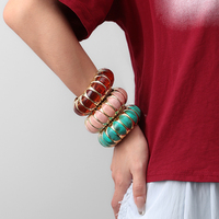 Bracelet Élastique Femme de Haute Qualité, Vintage et Élégant, en Acrylique Plaqué Or, avec Perles Géométriques en Losange Irrégulier