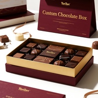 Boîte cadeau de luxe personnalisée pour chocolats, étanche, avec doublure en éponge et pelliculage mat, couleur bordeaux, fermeture magnétique pour bonbons