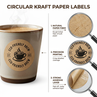 Autocollant personnalisé holographique pour gobelet à café, en papier kraft écologique, imperméable, résistant à l'huile, avec estampage à chaud doré, pour plats à emporter