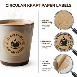 สติกเกอร์ติดแก้วกาแฟทรงกลมพิมพ์ลายตามสั่ง กระดาษคราฟท์รักษ์โลก กันน้ำ กันน้ำมัน สำหรับปิดผนึกบรรจุภัณฑ์อาหารแบบนำกลับบ้าน - Product Image 2