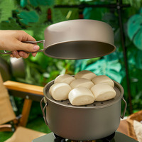 Ensemble de vaisselle de camping Poêle à frire en titane pur pour la randonnée Ensemble d'ustensiles de cuisine Pot pliant portable