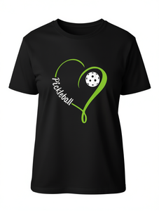 Camiseta Casual de Manga Corta para Mujer con Diseño de Corazón de Pickleball, Corte Regular, Cuello Redondo, 100% Algodón Jersey - Product Image 1