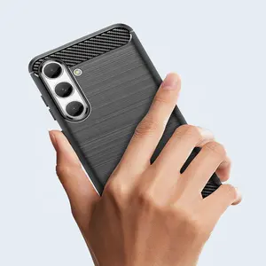 S24 Brushed Line Carbon Fiber Texture Flexible Soft TPU Shockproof Mobile Cover For Samsung Galaxy S24 Ultra 2024
