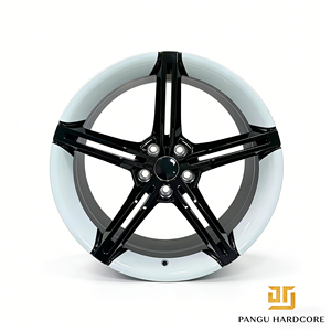 Rines de Aleación Forjados de 18/19/20/21 Pulgadas, 5 Radios, PCD 5x112/5x114.3, Negro Brillante con Borde Blanco, para Modificación de Autos Personalizados - Product Image 1